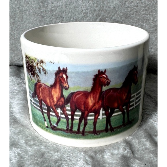 Vintage Ceramic Horse Scene Country Farm Stoneware Crock Planter Equestrian - Picture 2 of 7